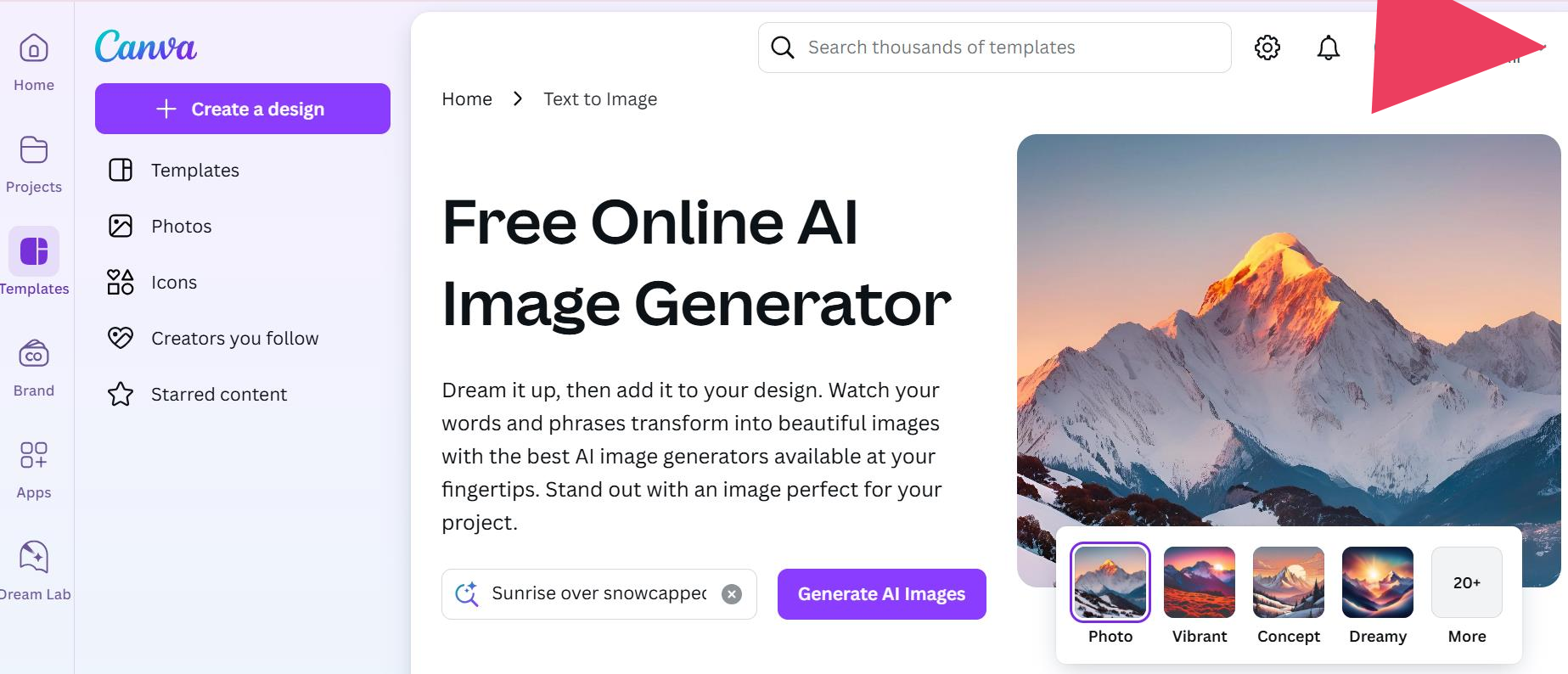 Free AI Image Generator Canva