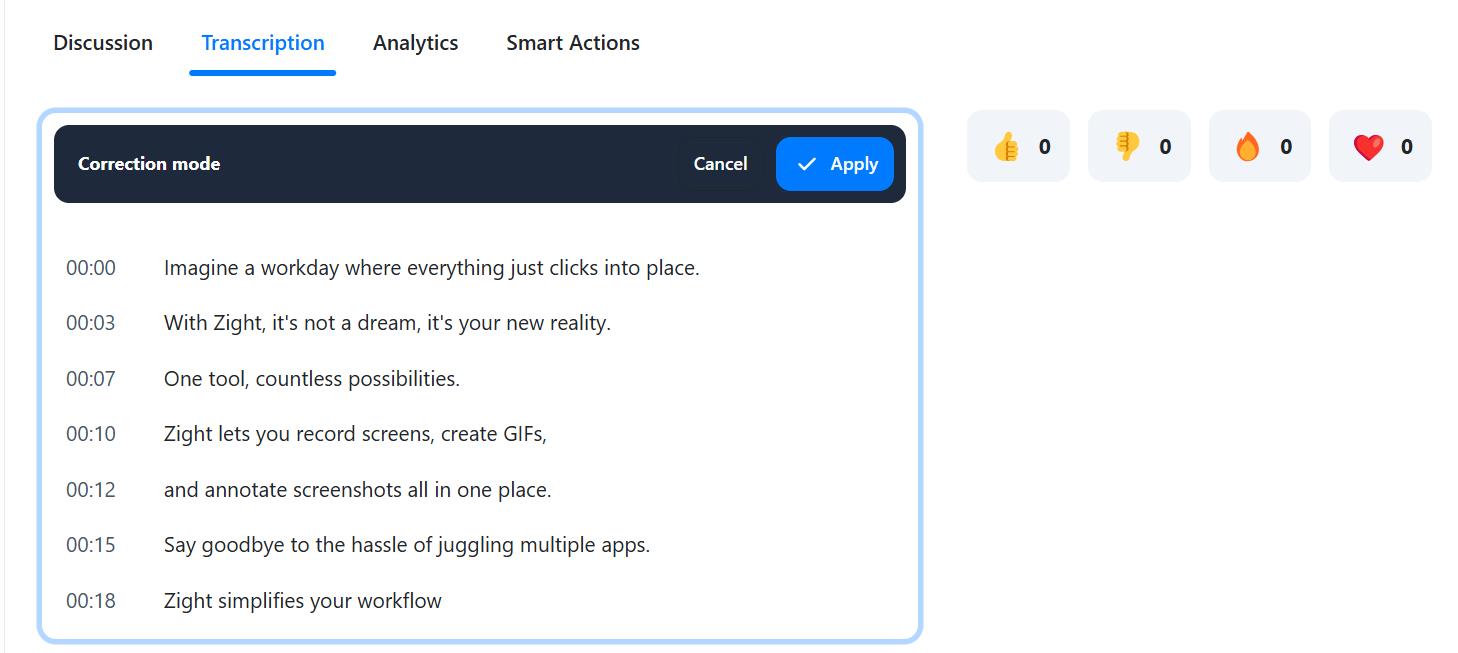 YouTube transcript correction mode